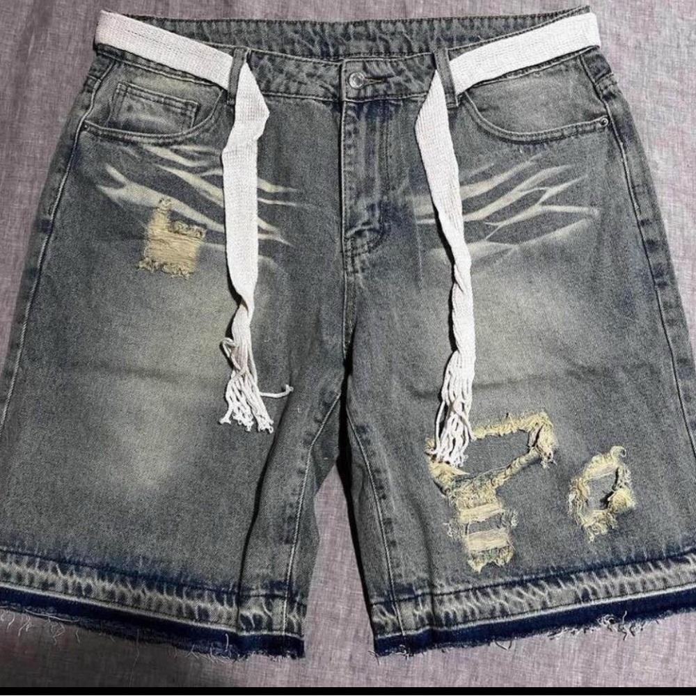 Men's Distressed Denim Shorts with Belt